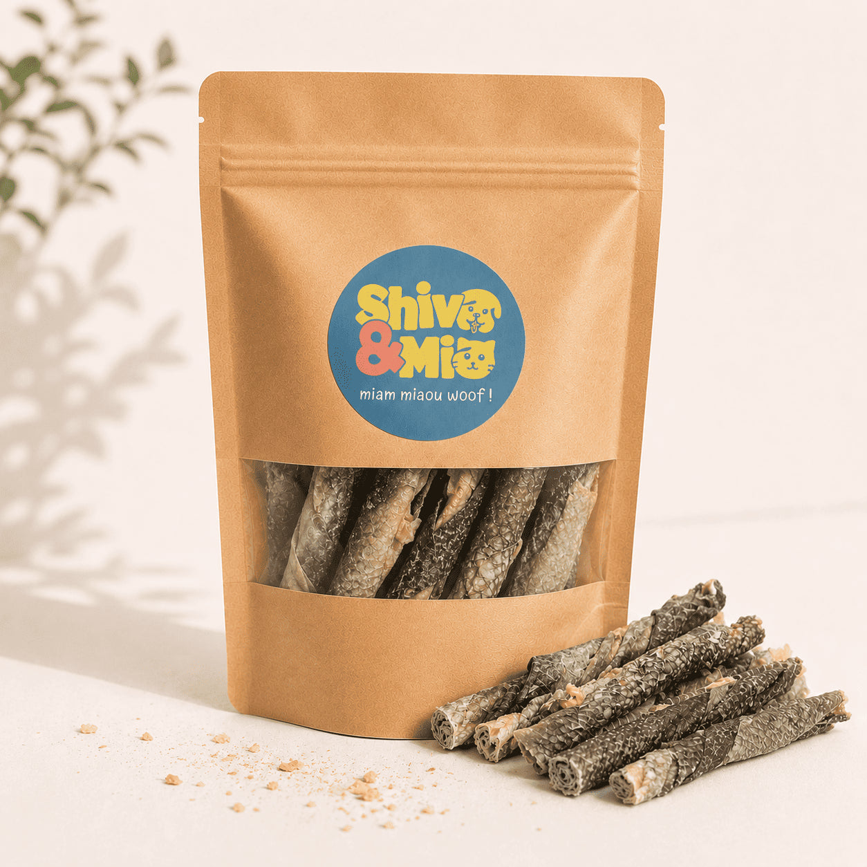 Bâtonnets de peau de morue séchée pour chien