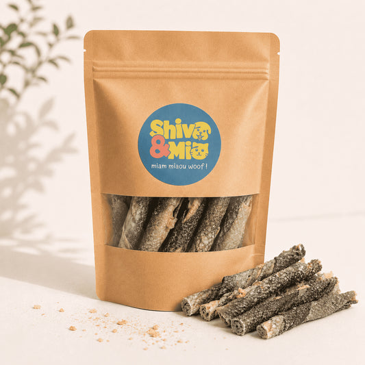 Bâtonnets de peau de morue séchée pour chien